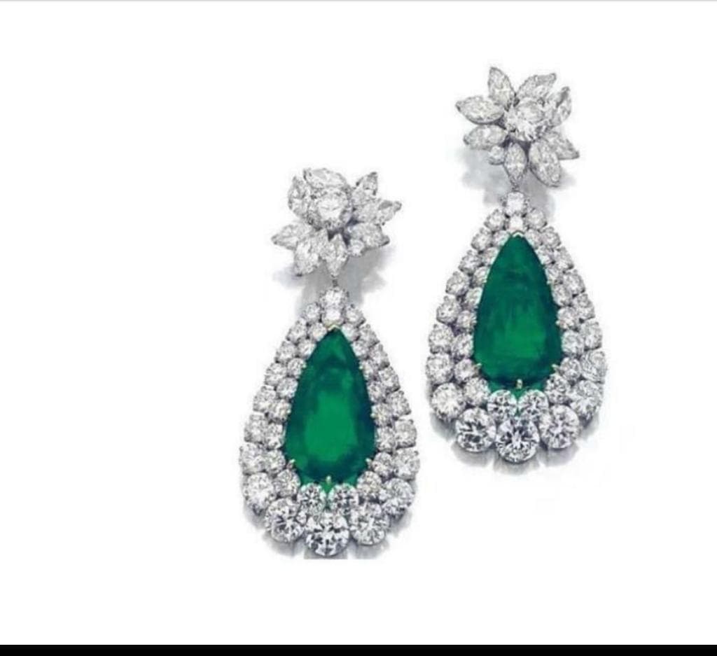 Emerald and diamond drop earrings — fine jewelry auction highlight for Dion Abadi