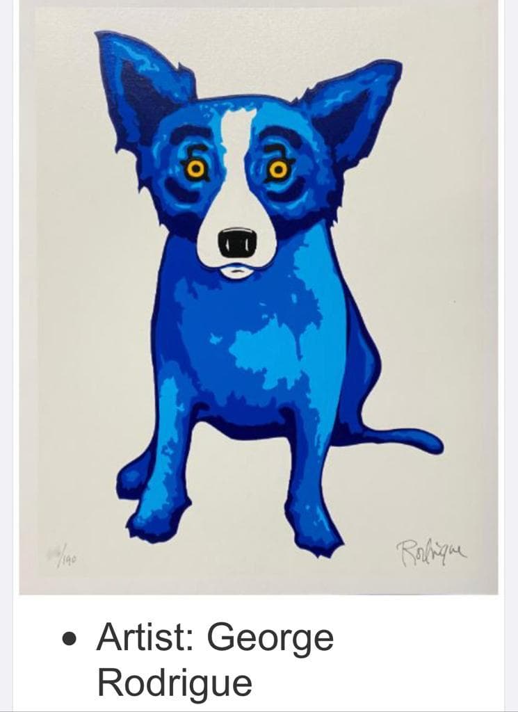 George Rodrigue Blue Dog print — art auction highlight associated with Dion Abadi