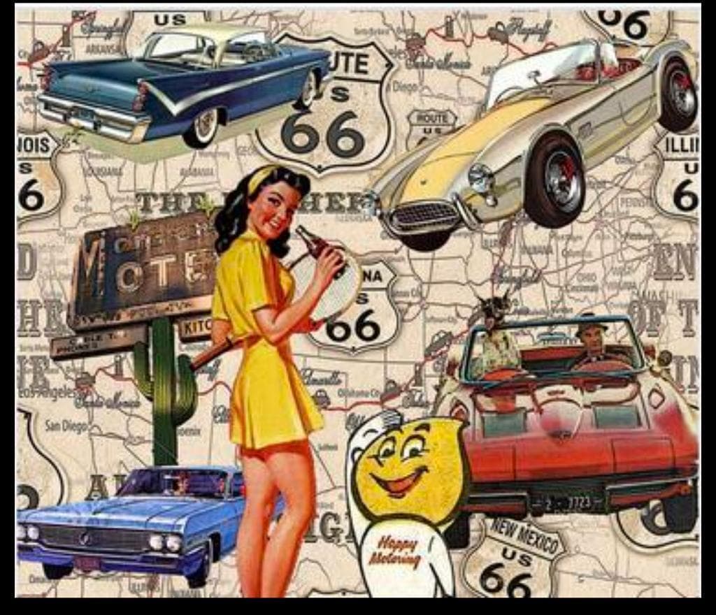 Route 66 Americana collage — collectibles auction highlight for Dion Abadi